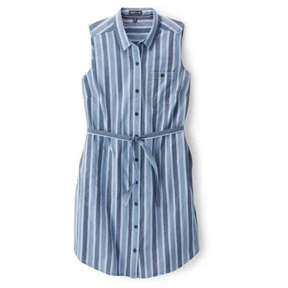 Toad & Co Dresses & Skirts - Toad&Co Indigo Ridge Sleeveless Tie Shirt Dress Striped Organic Cotton Midi Blue